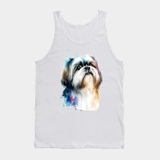 Colorful Shih Tzu Watercolor Art Tank Top